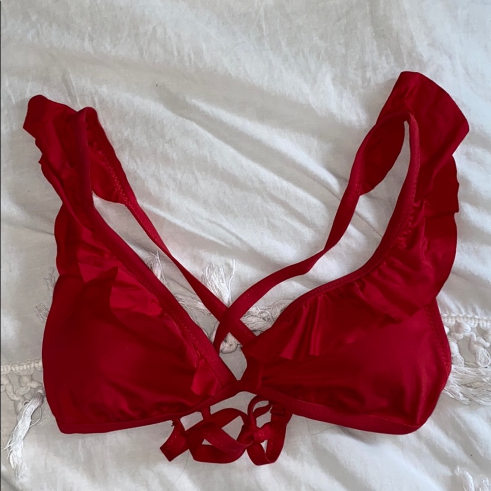 Target Shade&Shore red ruffled bikini top